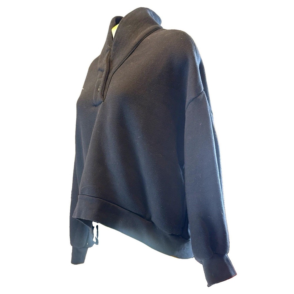Xirena Black Fleece Mock Neck Button Pocket Pullover Sweatshirt Relaxed S